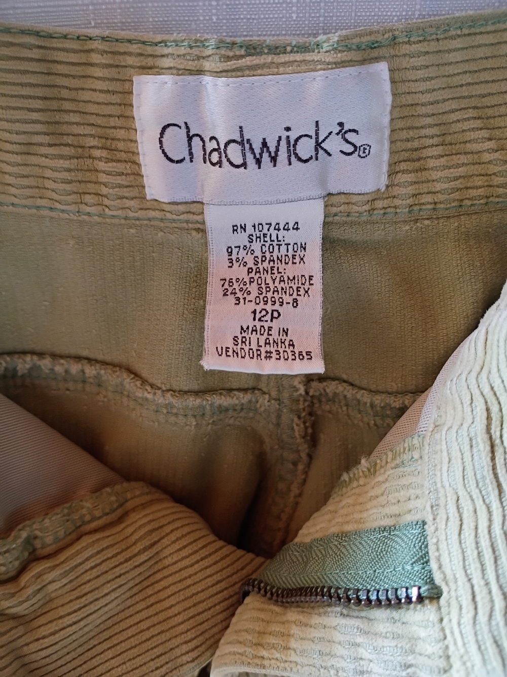 Chadwicks Women's Corduroy Pants in Powder Green Size 12Petite - Picture 7 of 7